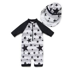 Unbranded Baby Boys Stars Stripe One-Piece Swim Bathing Suit & Hat